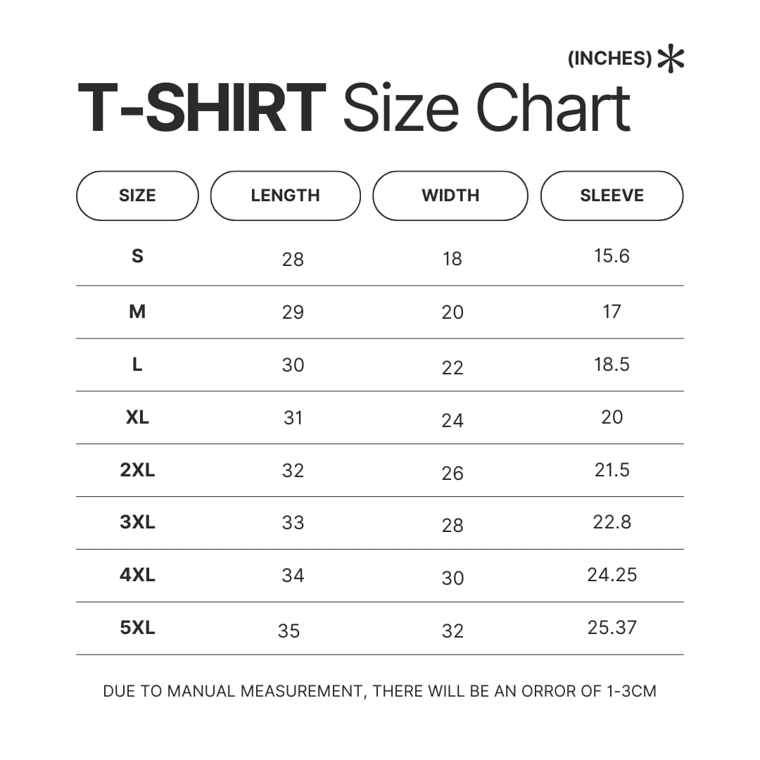T shirt Size Chart - Jschlatt Store